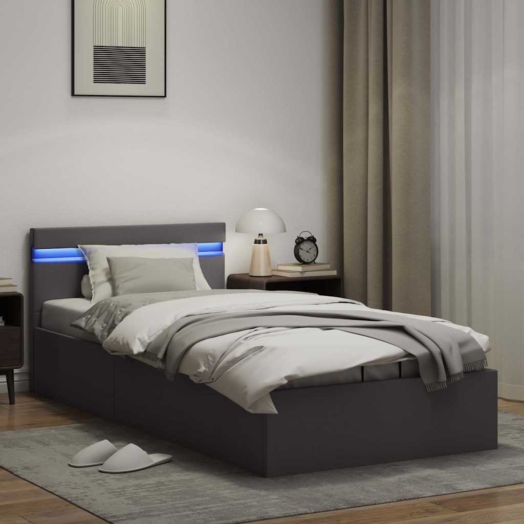 Rám Postele S Led Úložný Prostor Šedý Umělá Kůže 90 X 200 Cm