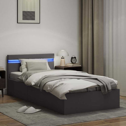 Rám Postele S Led Úložný Prostor Šedý Umělá Kůže 90 X 200 Cm