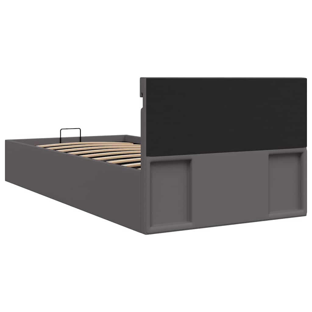 Rám Postele S Led Úložný Prostor Šedý Umělá Kůže 90 X 200 Cm