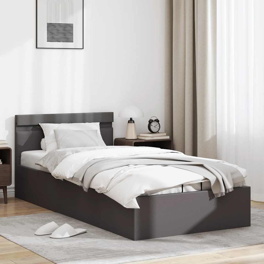 Rám Postele S Led Úložný Prostor Šedý Umělá Kůže 100 X 200 Cm