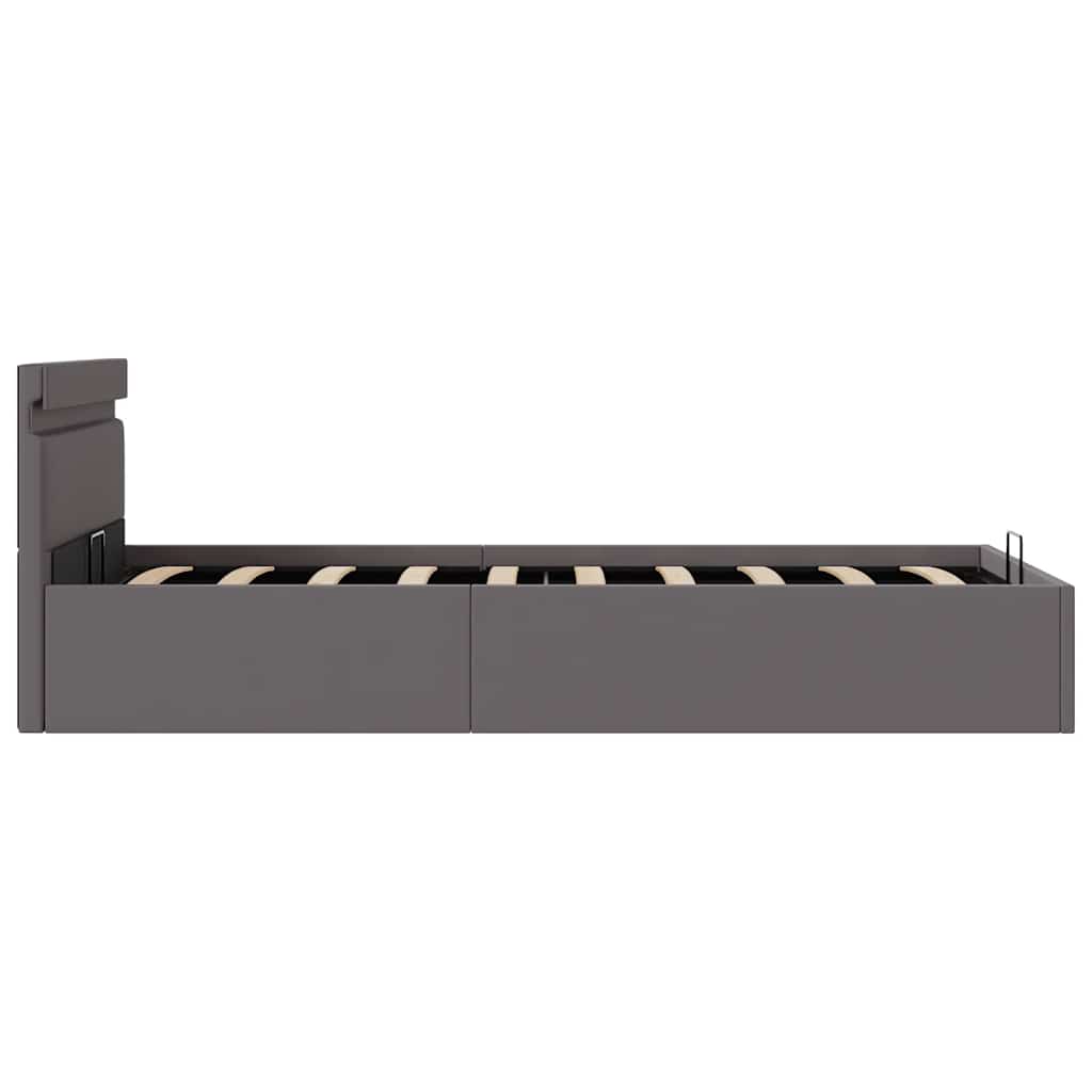 Rám Postele S Led Úložný Prostor Šedý Umělá Kůže 100 X 200 Cm