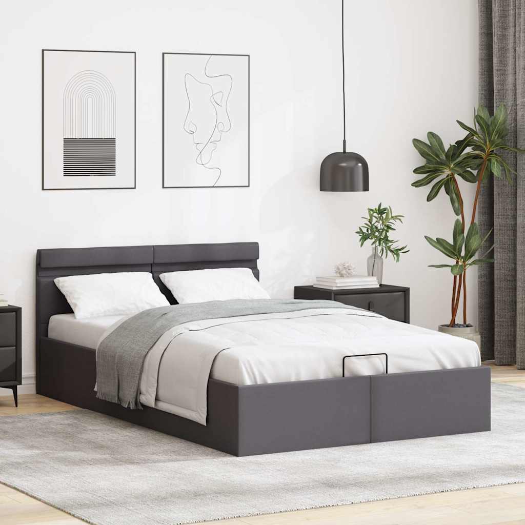Rám Postele Led S Úložným Prostorem Šedý Umělá Kůže 140X200 Cm