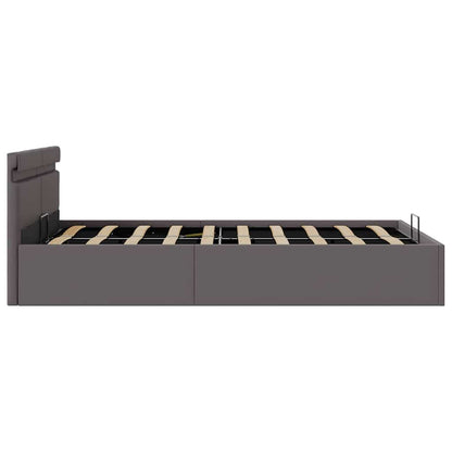 Rám Postele Led S Úložným Prostorem Šedý Umělá Kůže 140X200 Cm