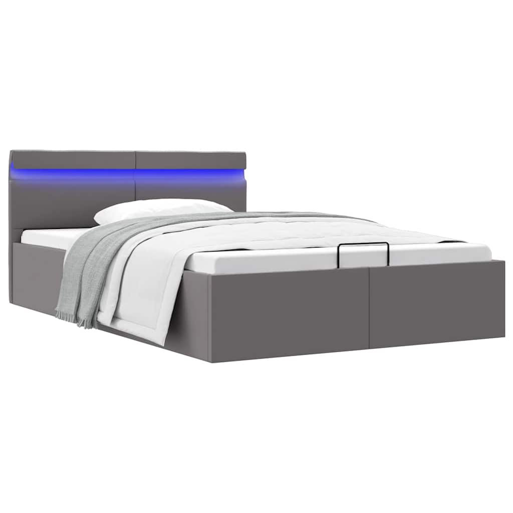 Rám Postele Led S Úložným Prostorem Šedý Umělá Kůže 140X200 Cm