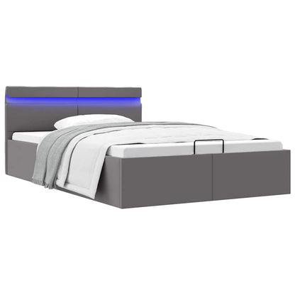Rám Postele Led S Úložným Prostorem Šedý Umělá Kůže 140X200 Cm