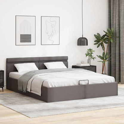 Rám Postele Led S Úložným Prostorem Šedý Umělá Kůže 160X200 Cm