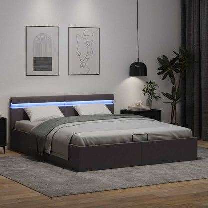 Rám Postele Led S Úložným Prostorem Šedý Umělá Kůže 160X200 Cm