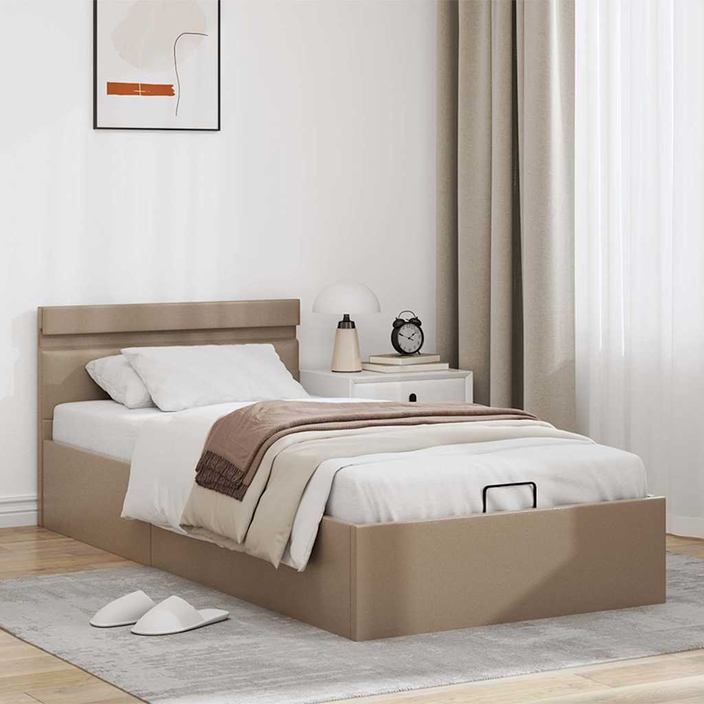 Rám Postele S Led A Úložištěm Cappuccino Umělá Kůže 90 X 200 Cm