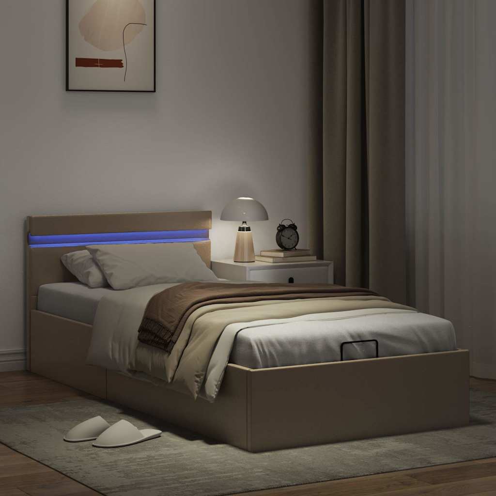Rám Postele S Led A Úložištěm Cappuccino Umělá Kůže 90 X 200 Cm