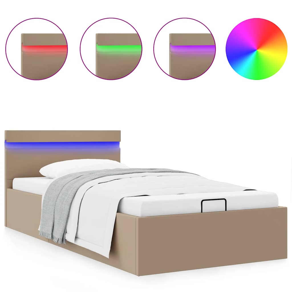 Rám Postele Led Úložný Prostor Cappuccino Umělá Kůže 100X200 Cm