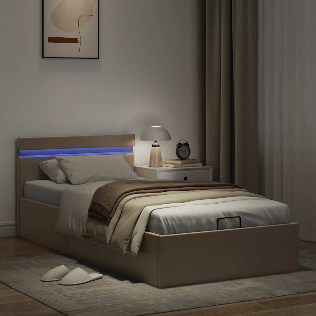 Rám Postele Led Úložný Prostor Cappuccino Umělá Kůže 100X200 Cm