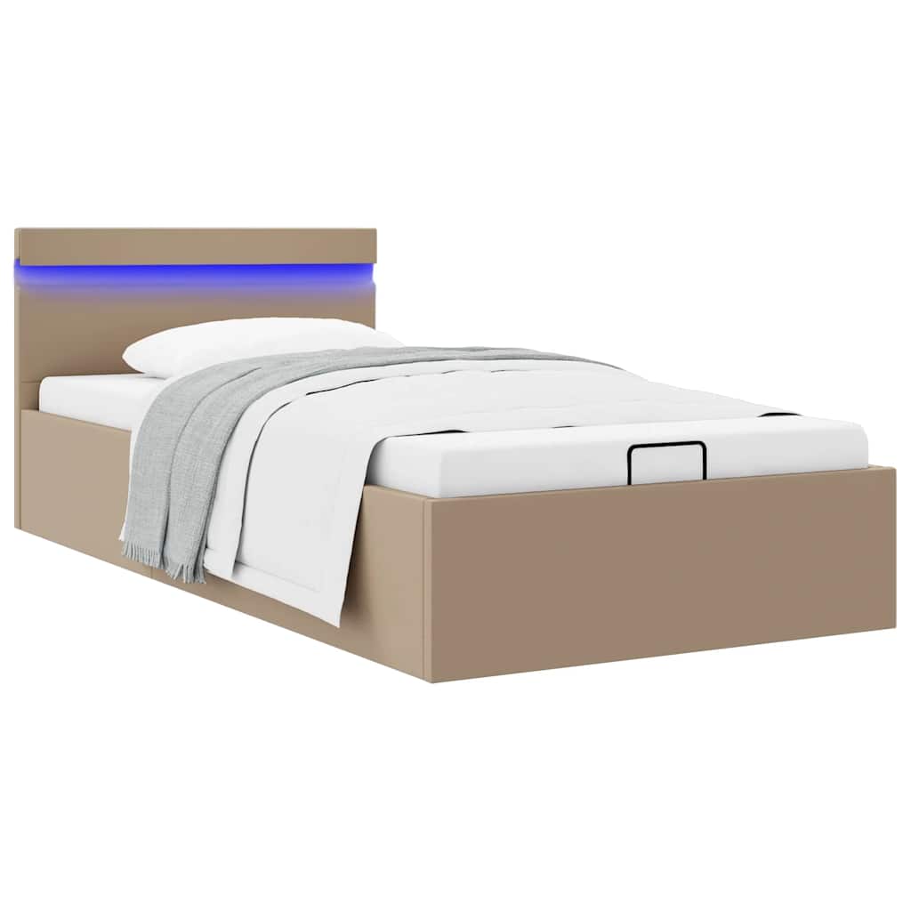 Rám Postele Led Úložný Prostor Cappuccino Umělá Kůže 100X200 Cm