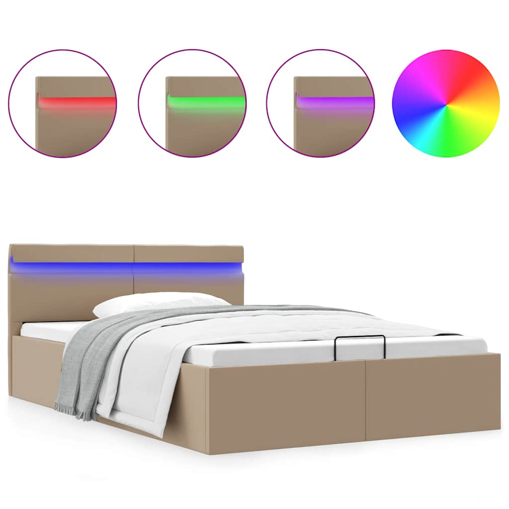 Rám Postele Led Úložný Prostor Cappuccino Umělá Kůže 140X200 Cm