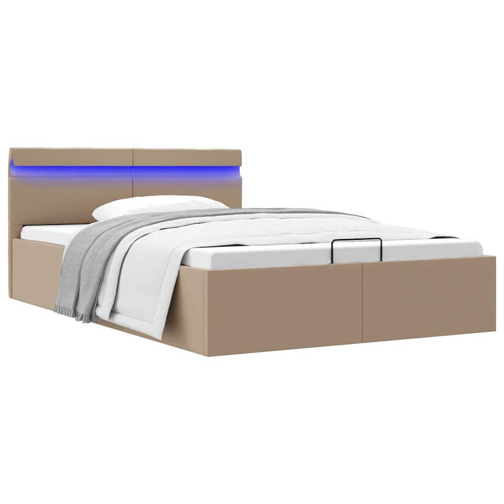 Rám Postele Led Úložný Prostor Cappuccino Umělá Kůže 140X200 Cm