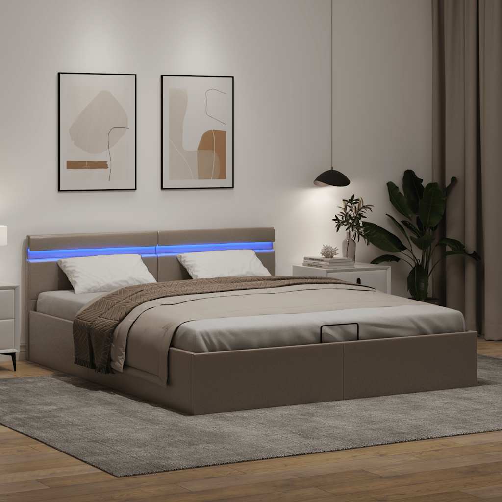 Rám Postele Led Úložný Prostor Cappuccino Umělá Kůže 160X200 Cm