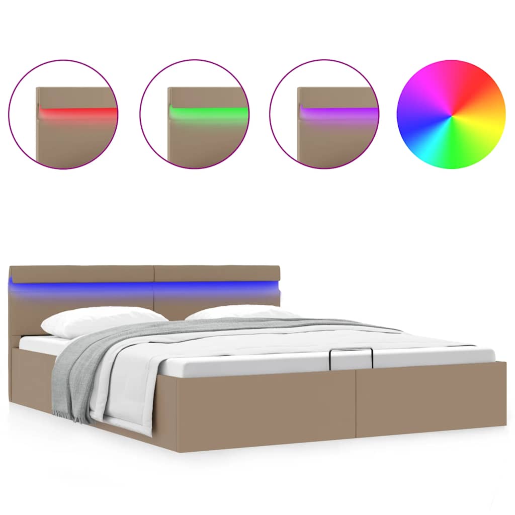 Rám Postele Led Úložný Prostor Cappuccino Umělá Kůže 180X200 Cm