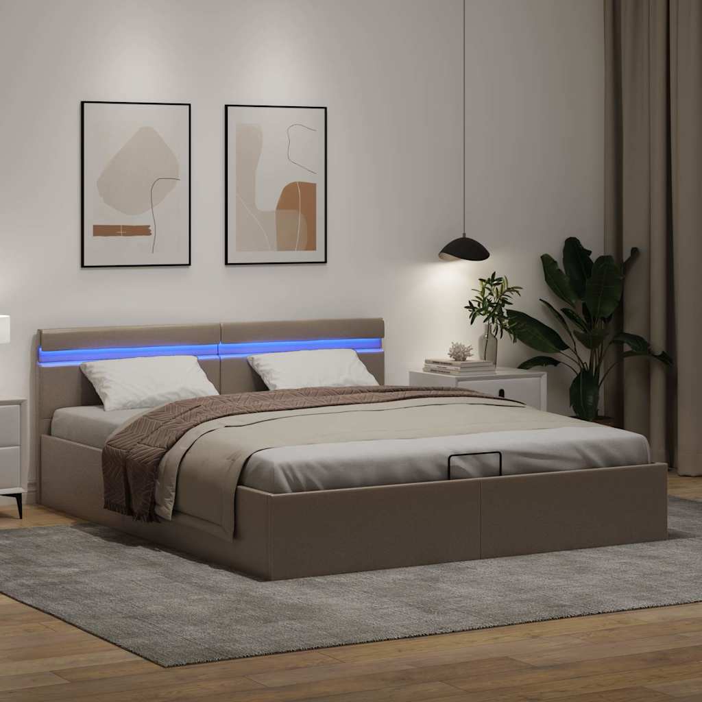 Rám Postele Led Úložný Prostor Cappuccino Umělá Kůže 180X200 Cm