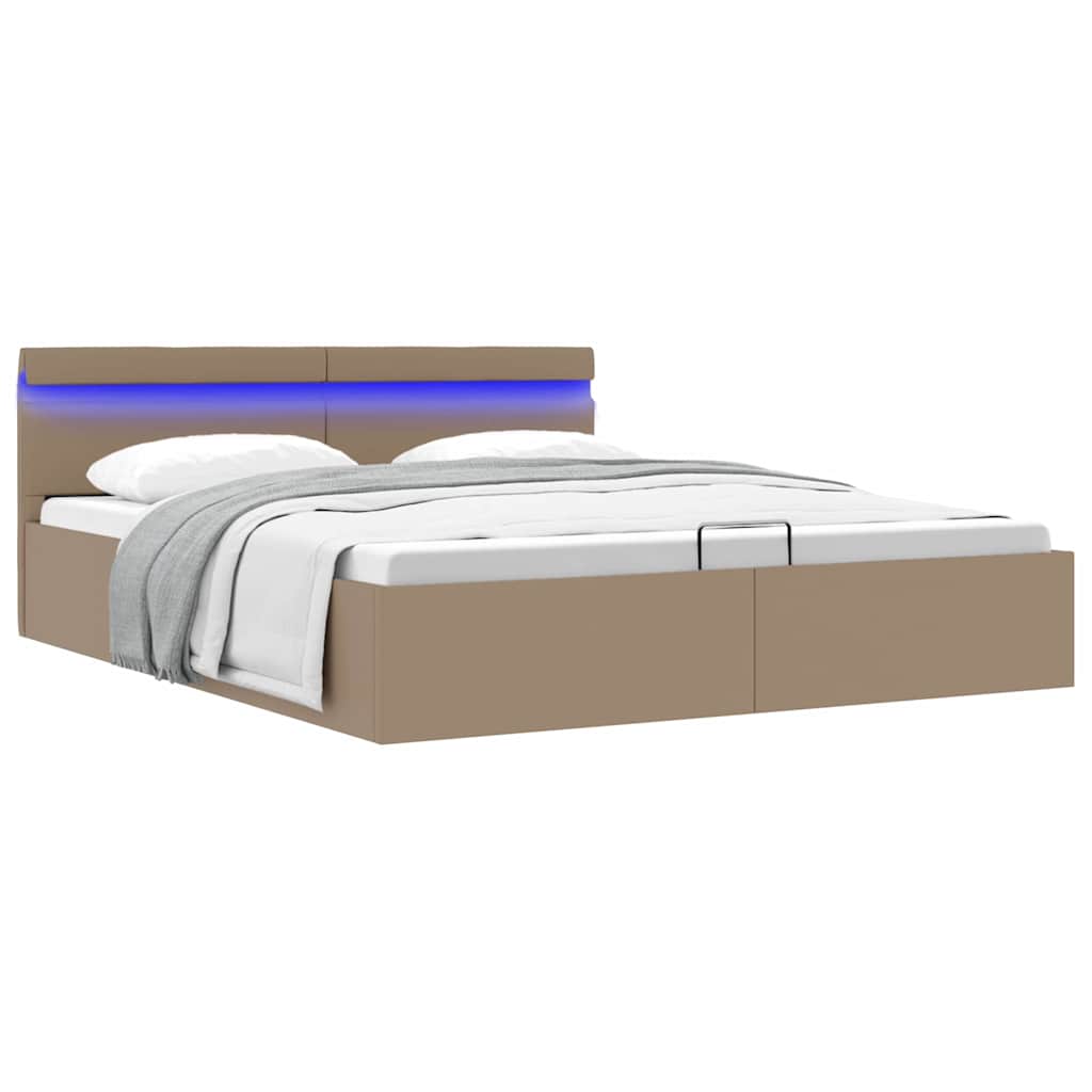 Rám Postele Led Úložný Prostor Cappuccino Umělá Kůže 180X200 Cm