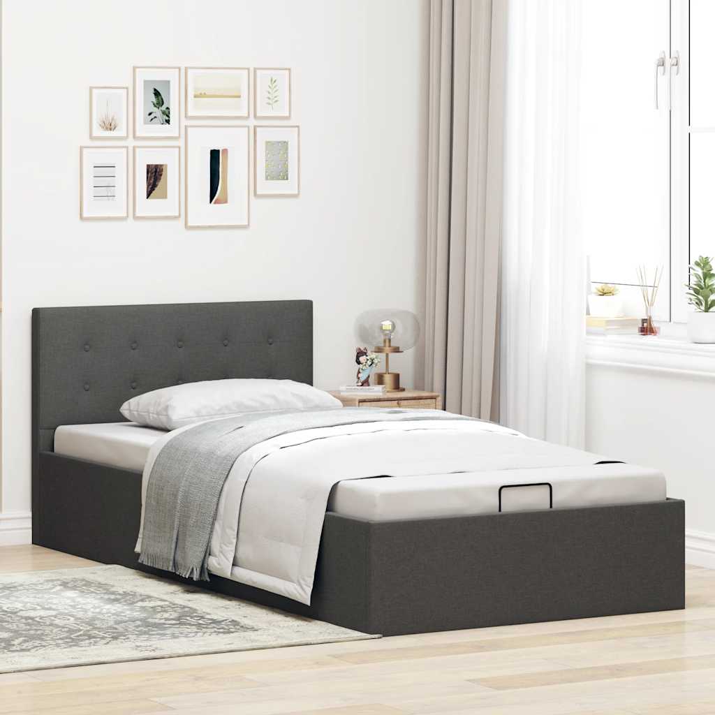 Rám Postele S Úložným Prostorem Tmavě Šedý Textil 90 X 200 Cm