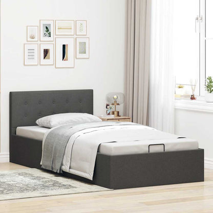 Rám Postele S Úložným Prostorem Tmavě Šedý Textil 90 X 200 Cm