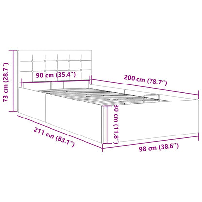 Rám Postele S Úložným Prostorem Tmavě Šedý Textil 90 X 200 Cm