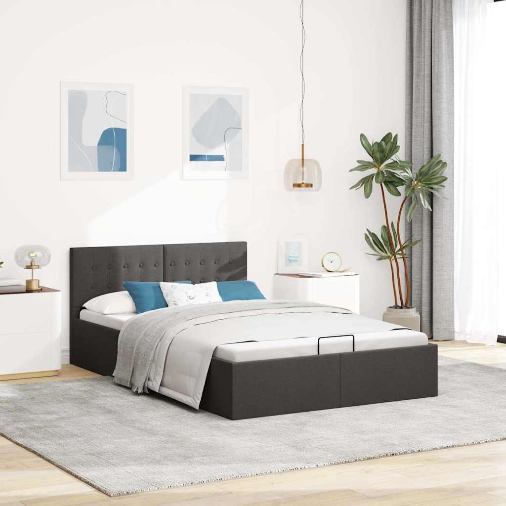 Rám Postele S Úložným Prostorem Tmavě Šedý Textil 140 X 200 Cm