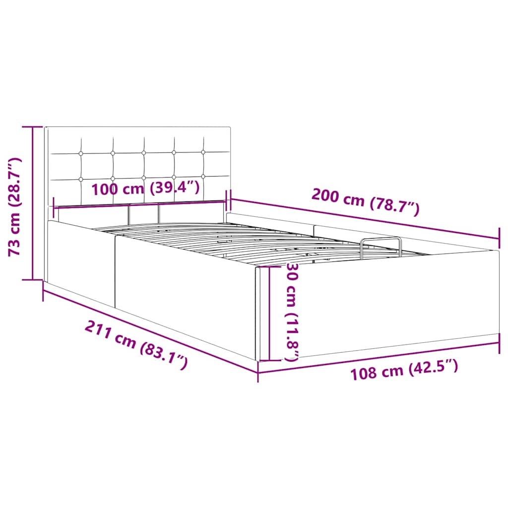 Rám Postele S Úložným Prostorem Světle Šedý Textil 100 X 200 Cm
