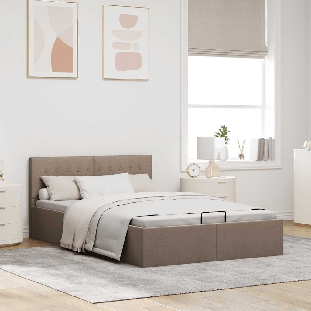 Zvedací Rám Postele S Úložným Prostorem Taupe Textil 140X200 Cm