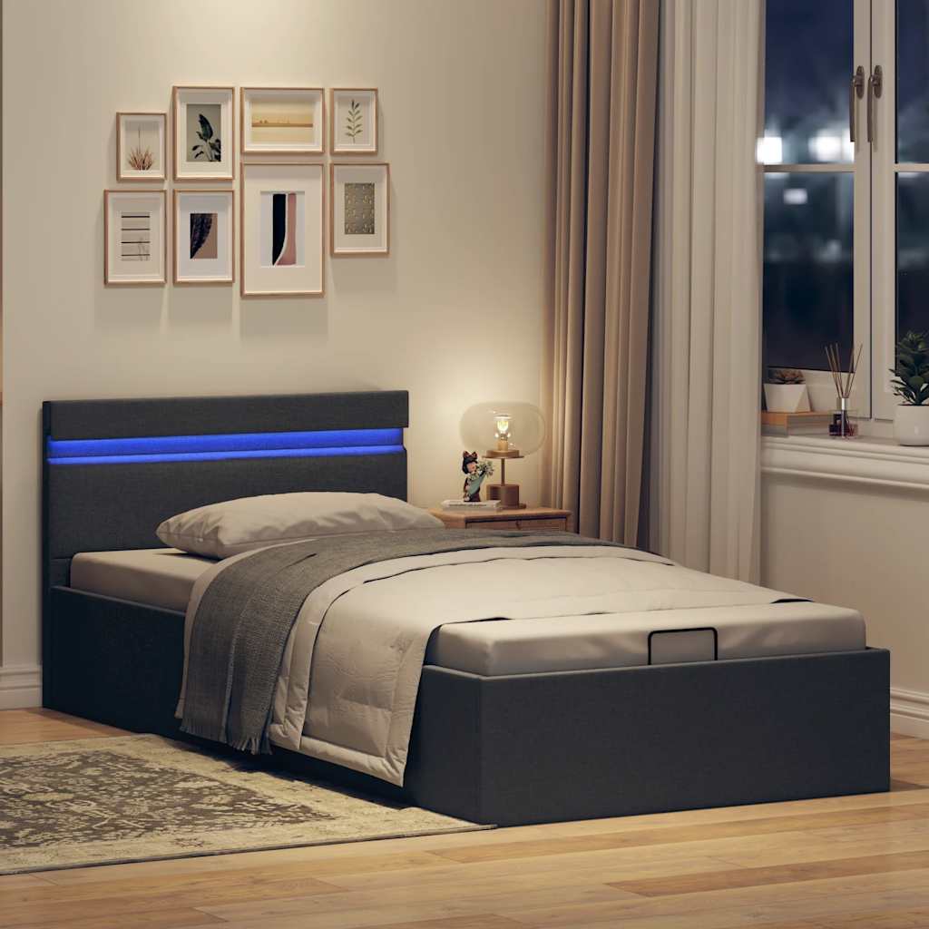 Rám Postele S Úložným Prostorem Led Tmavě Šedý Textil 90X200 Cm