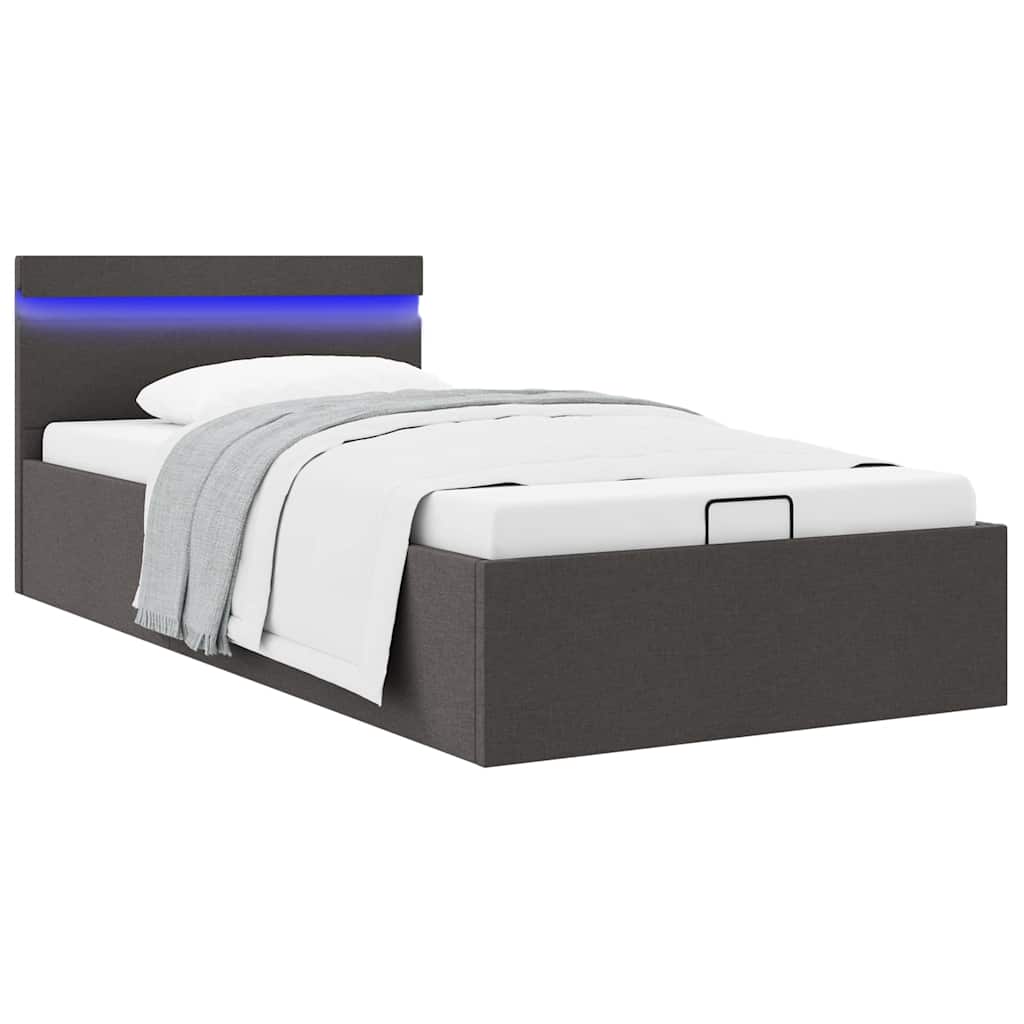 Rám Postele S Úložným Prostorem Led Tmavě Šedý Textil 90X200 Cm