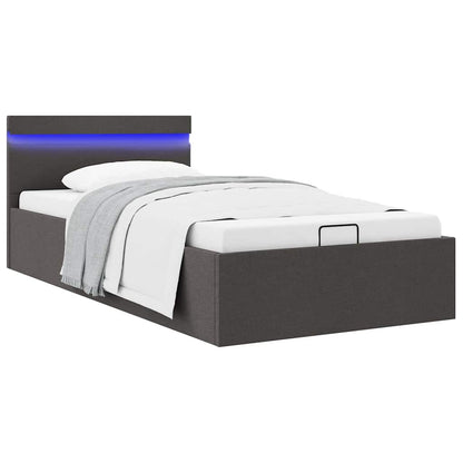 Rám Postele S Úložným Prostorem Led Tmavě Šedý Textil 90X200 Cm