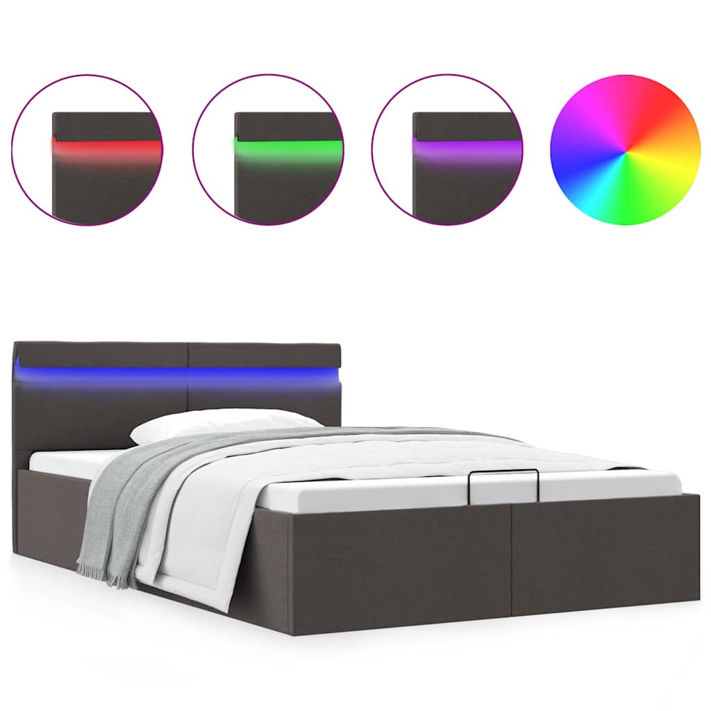 Rám Postele Led S Úložným Prostorem Tmavě Šedý Textil 120X200Cm