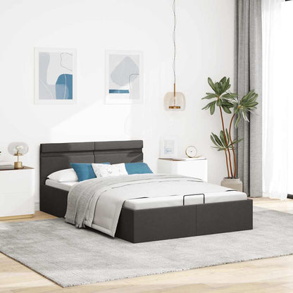 Rám Postele Led S Úložným Prostorem Tmavě Šedý Textil 120X200Cm