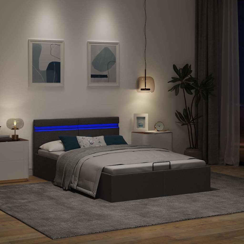 Rám Postele Led S Úložným Prostorem Tmavě Šedý Textil 120X200Cm
