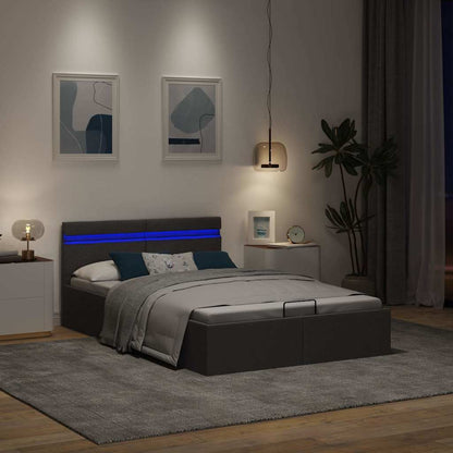 Rám Postele Led S Úložným Prostorem Tmavě Šedý Textil 120X200Cm