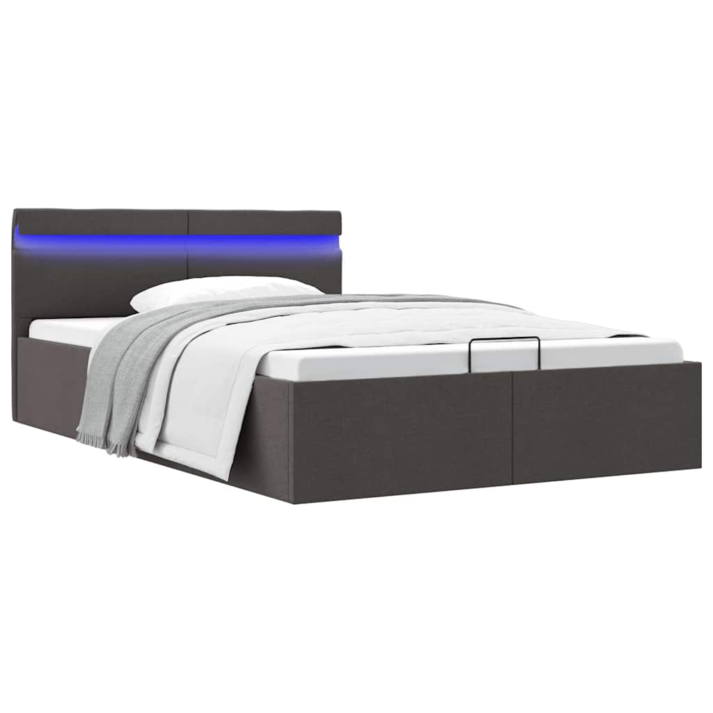Rám Postele Led S Úložným Prostorem Tmavě Šedý Textil 120X200Cm
