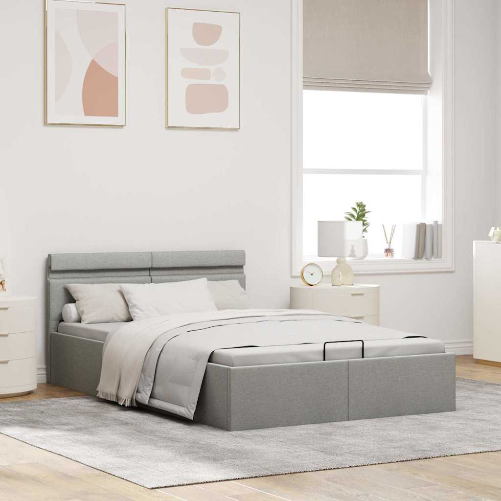 Rám Postele Led Úložný Prostor Světle Šedý Textil 120 X 200 Cm