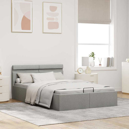 Rám Postele Led Úložný Prostor Světle Šedý Textil 120 X 200 Cm