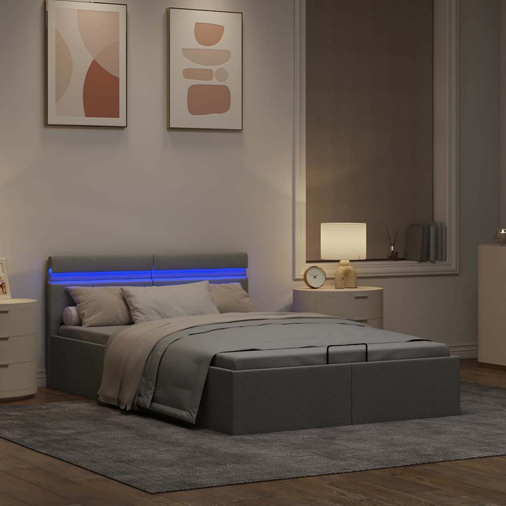 Rám Postele Led Úložný Prostor Světle Šedý Textil 120 X 200 Cm