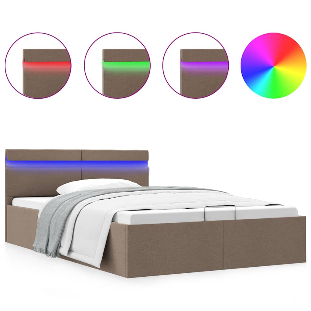 Rám Postele Led S Úložným Prostorem Taupe Textil 120 X 200 Cm