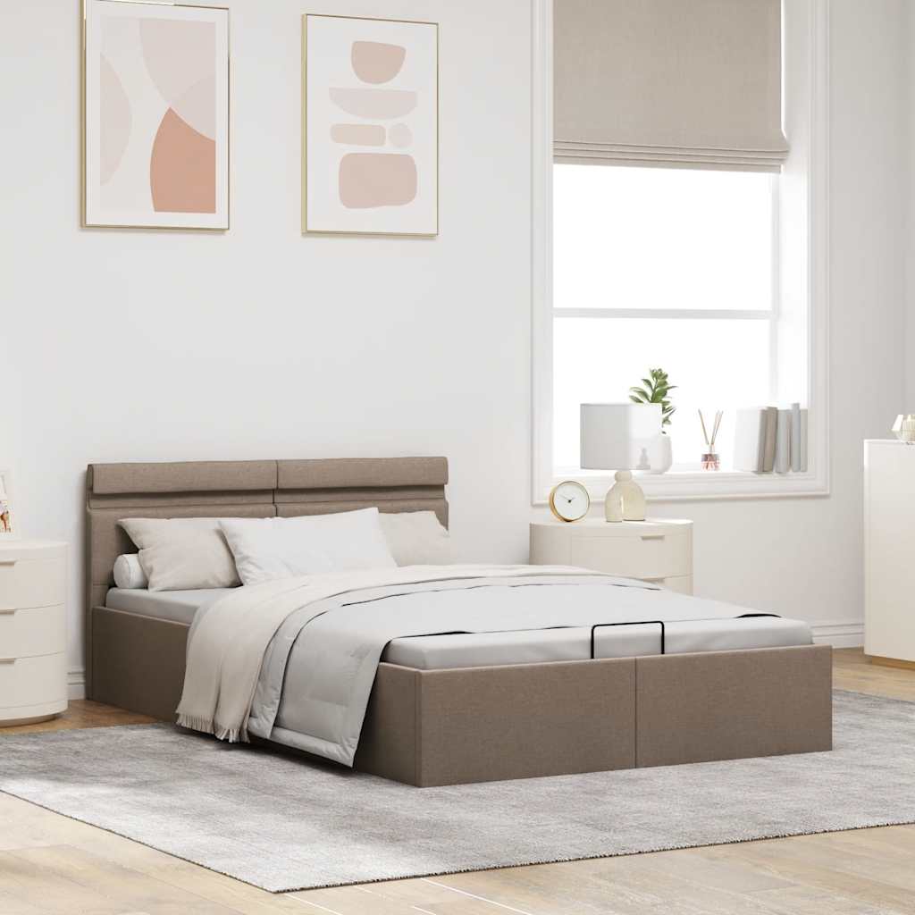 Rám Postele S Úložným Prostorem Led Taupe Textil 140 X 200 Cm