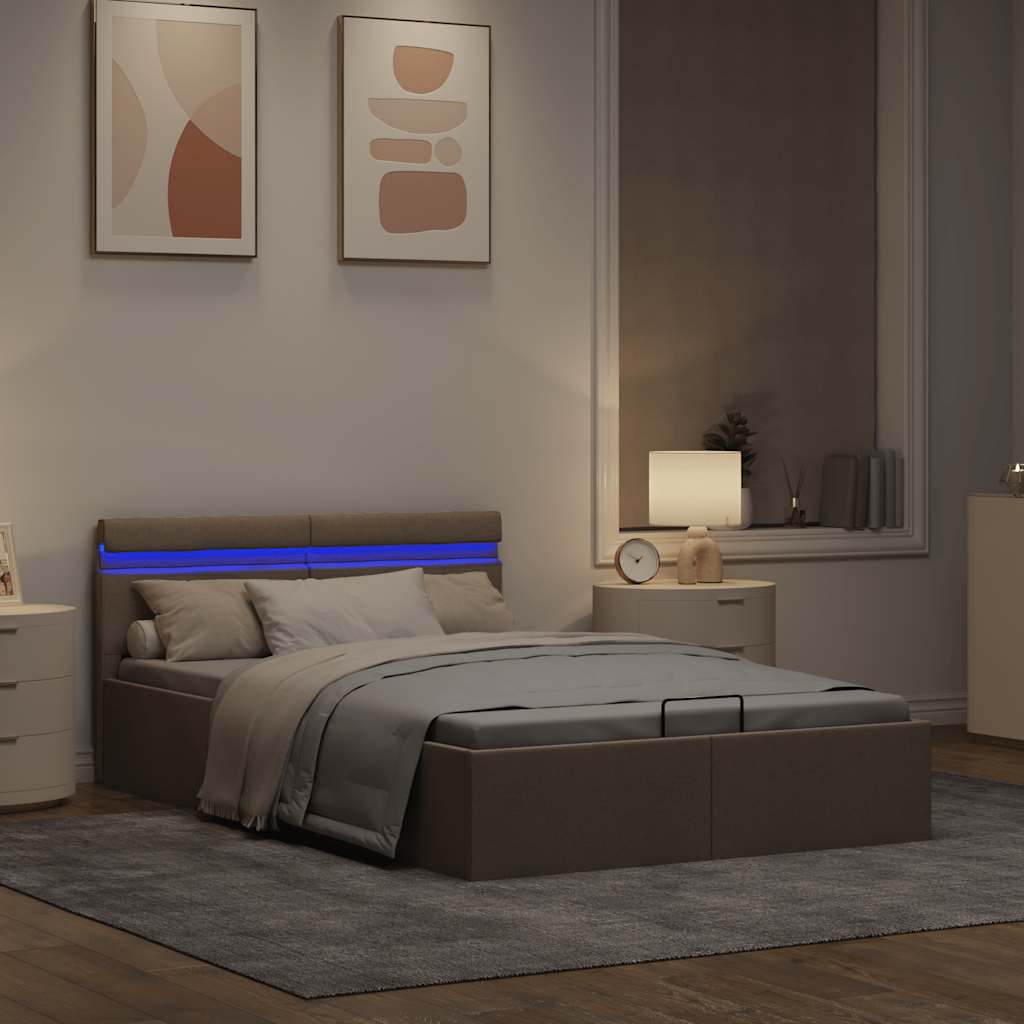 Rám Postele S Úložným Prostorem Led Taupe Textil 140 X 200 Cm