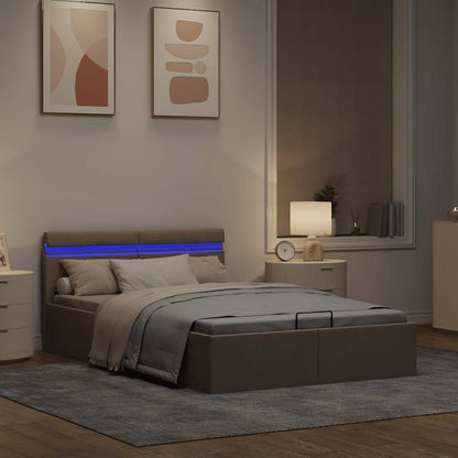 Rám Postele S Úložným Prostorem Led Taupe Textil 140 X 200 Cm