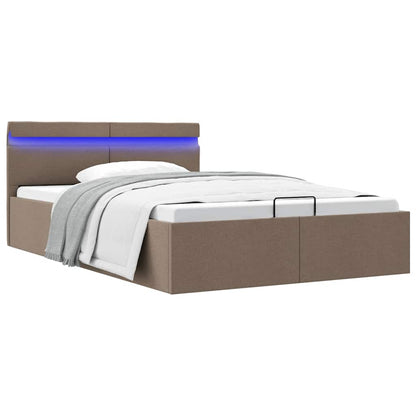 Rám Postele S Úložným Prostorem Led Taupe Textil 140 X 200 Cm