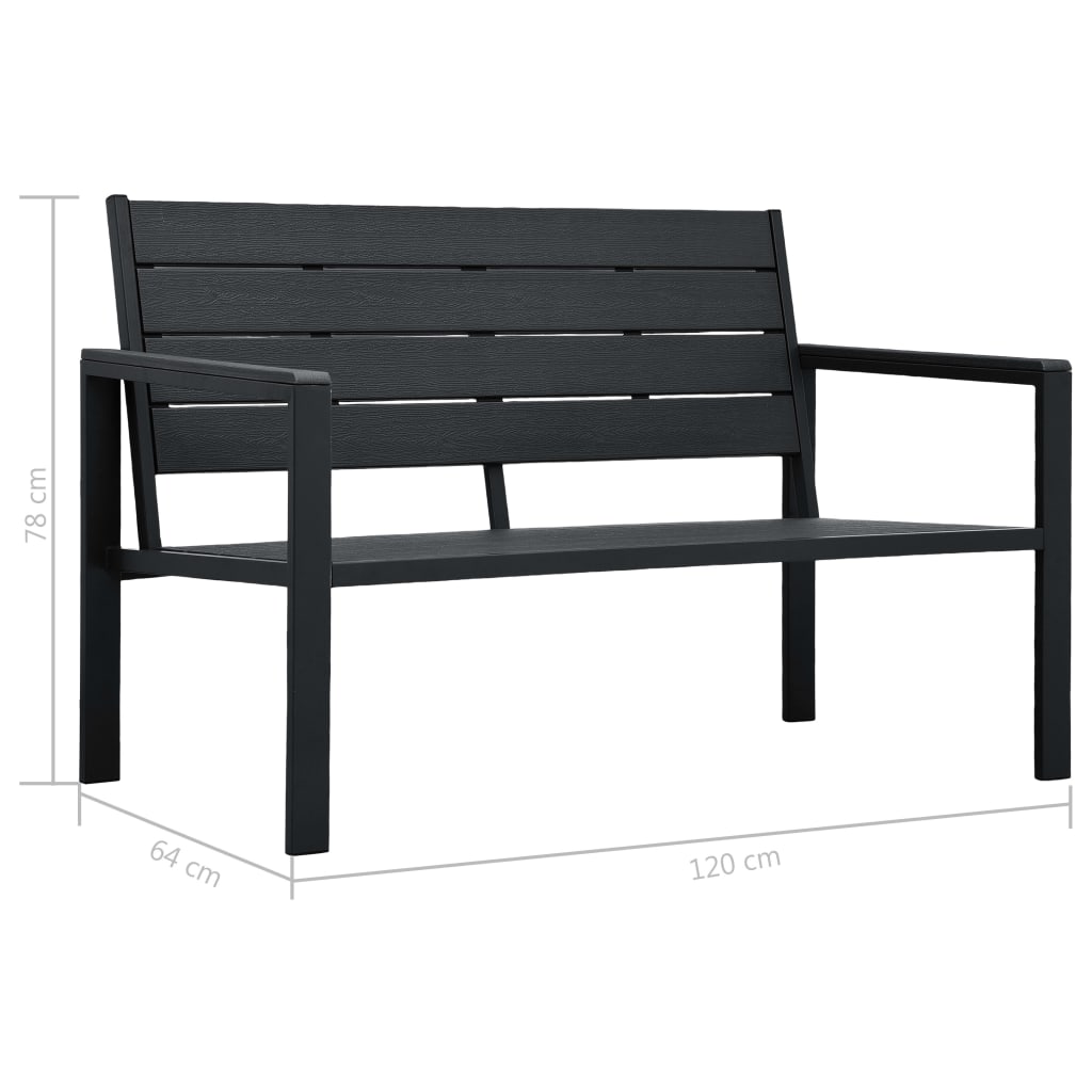 Zahradní Lavice 120 Cm Hdpe Černá Dřevěný Vzhled