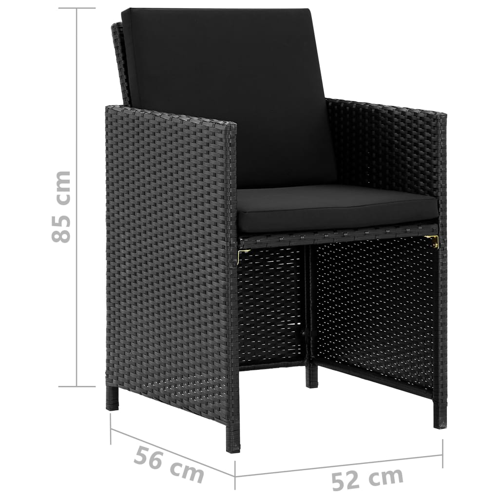 5Dílný Zahradní Jídelní Set S Poduškami Polyratan Černý