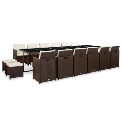 17Dílný Zahradní Jídelní Set S Poduškami Polyratan Hnědý
