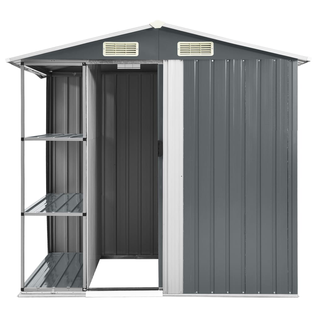 Zahradní Domek S Regálem Šedý 205 X 130 X 183 Cm Železo