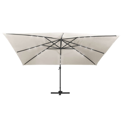 Boční Zahradní Slunečník S Led Hliníková Tyč 400X300 Cm Pískový