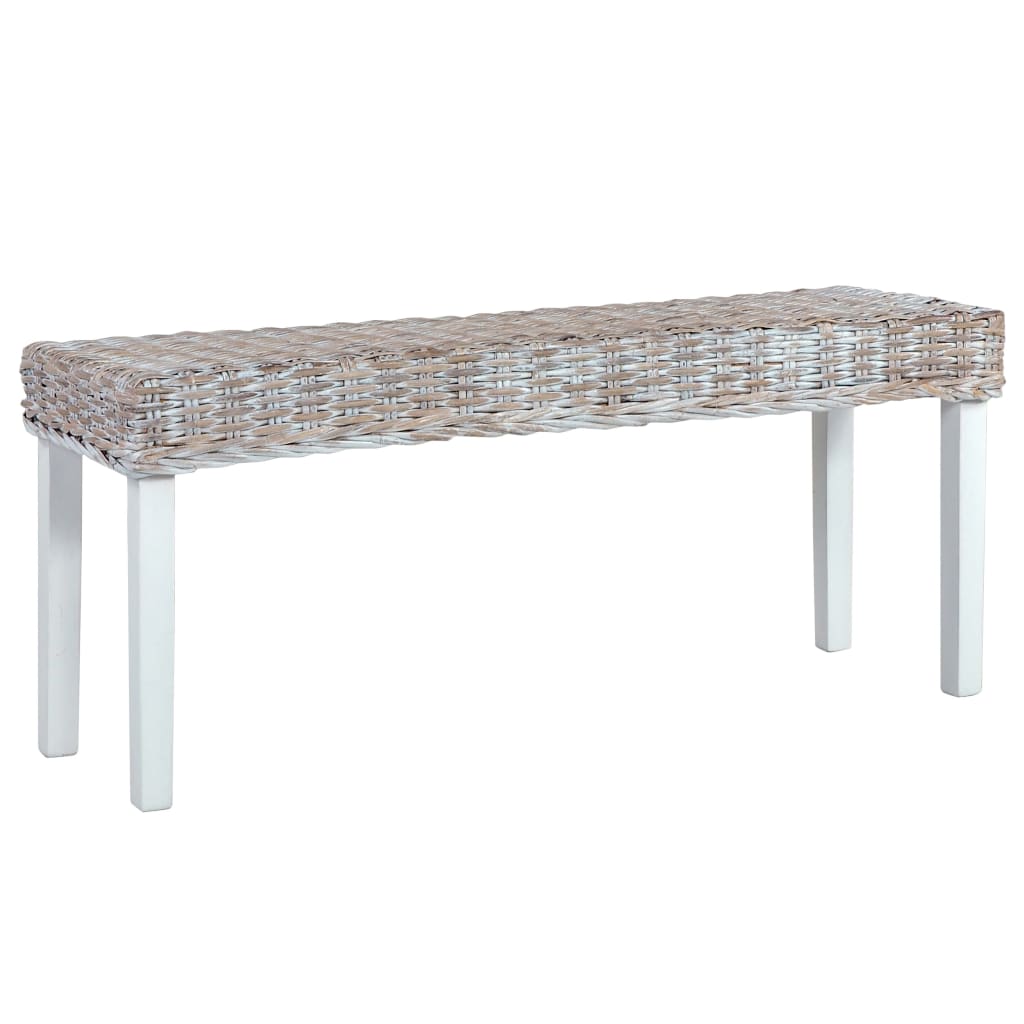 Lavice 110 Cm Bílý Přírodní Kubu Ratan A Masivní Mahagon